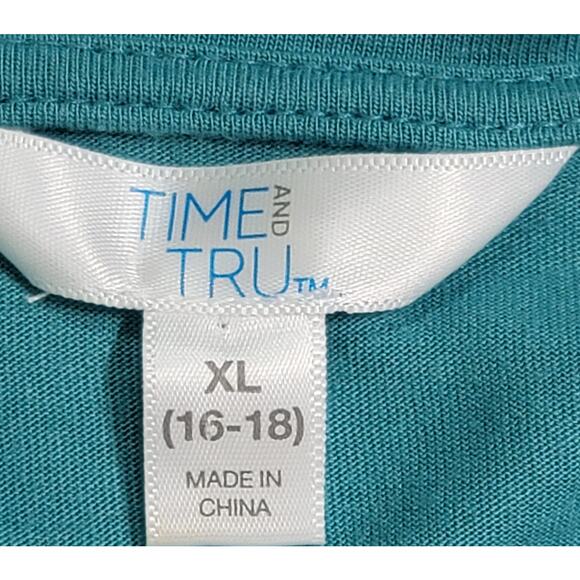 Time And Tru Teal Eyelet Bell 3/4 Sleeves Top XL Lightweight Soft Stretchy Flowy - Picture 3 of 6